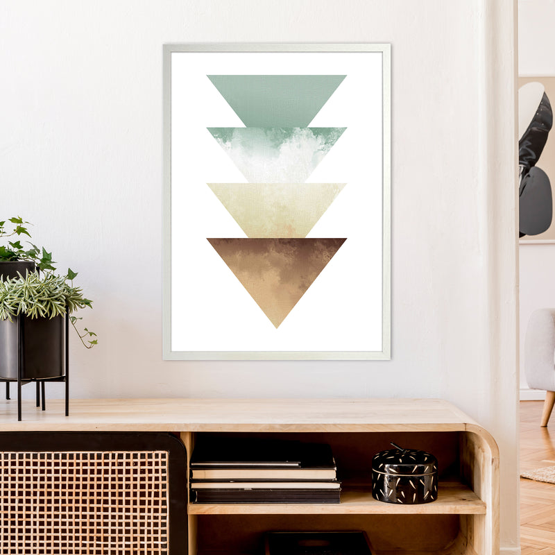 Green And Beige Watercolour Triangles Abstract  Art Print by Pixy Paper A1 Oak Frame