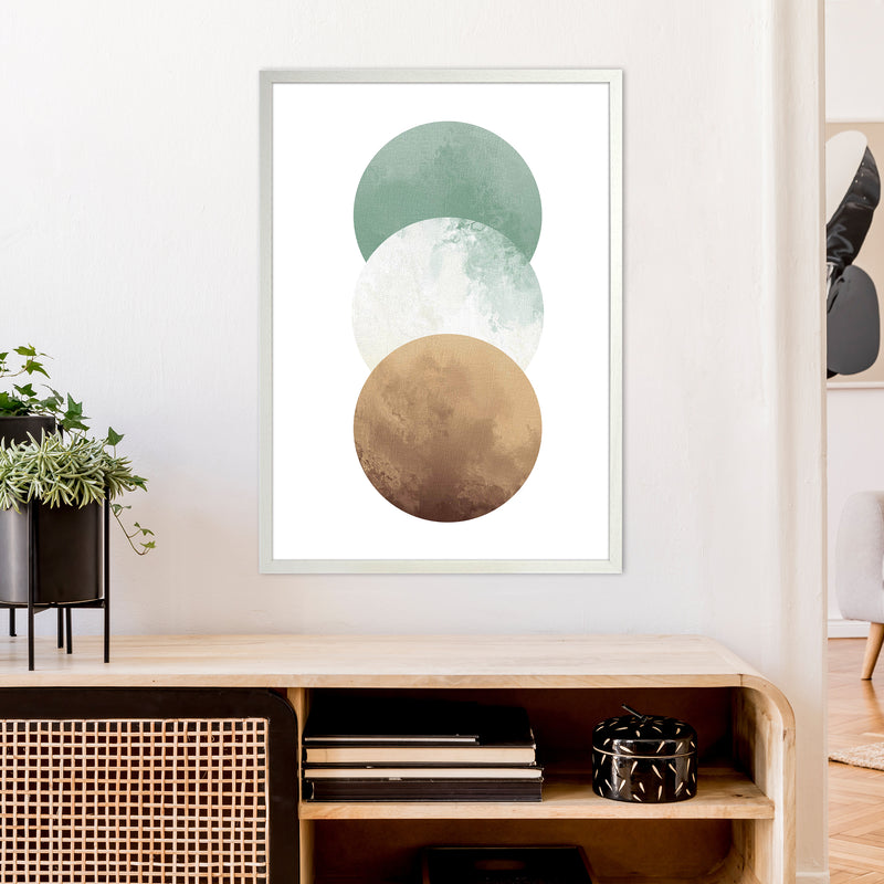 Green And Beige Watercolour Circles Abstract  Art Print by Pixy Paper A1 Oak Frame