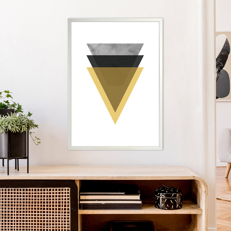 Geometric Mustard And Black Triangles  Art Print by Pixy Paper A1 Oak Frame