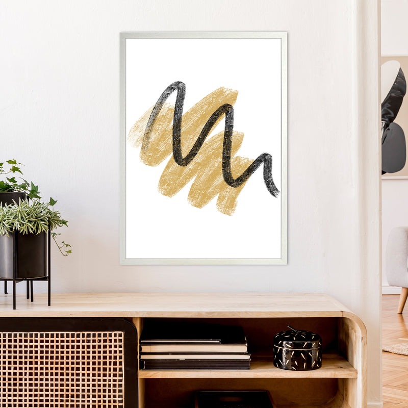 Dalia Chalk Gold And Black Scribbles  Art Print by Pixy Paper A1 Oak Frame