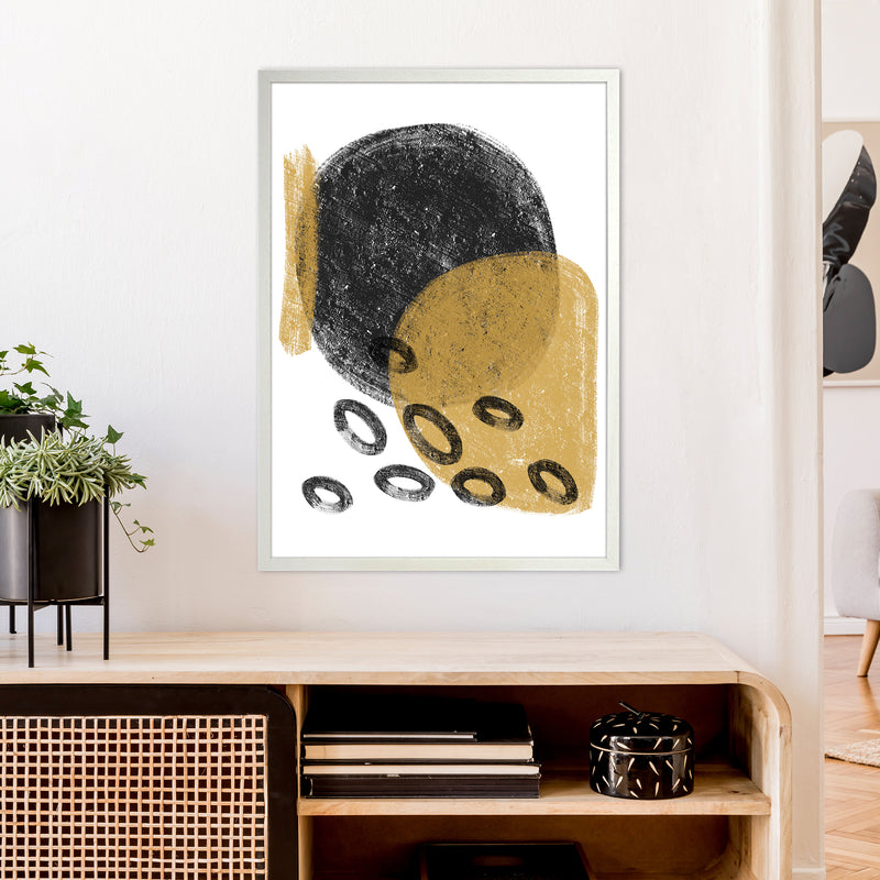 Dalia Chalk Black And Gold Bubbles  Art Print by Pixy Paper A1 Oak Frame