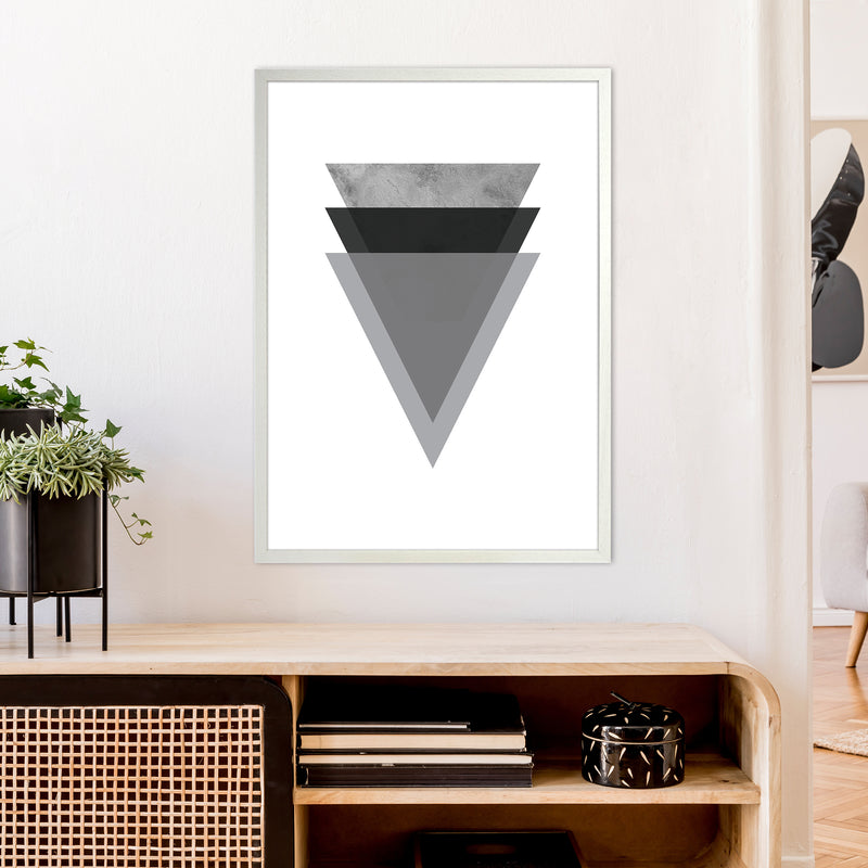 Geometric Grey And Black Triangles  Art Print by Pixy Paper A1 Oak Frame