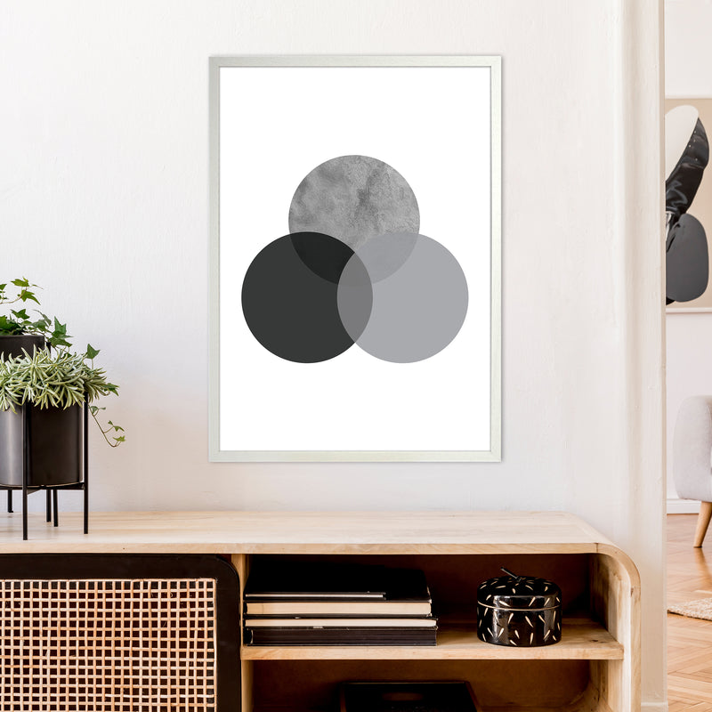 Geometric Grey And Black Circles  Art Print by Pixy Paper A1 Oak Frame