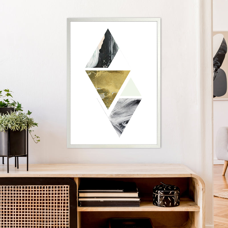 Green Marble Triangles Abstract  Art Print by Pixy Paper A1 Oak Frame
