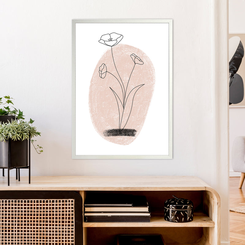 Dalia Chalk Pink Circle Flower  Art Print by Pixy Paper A1 Oak Frame