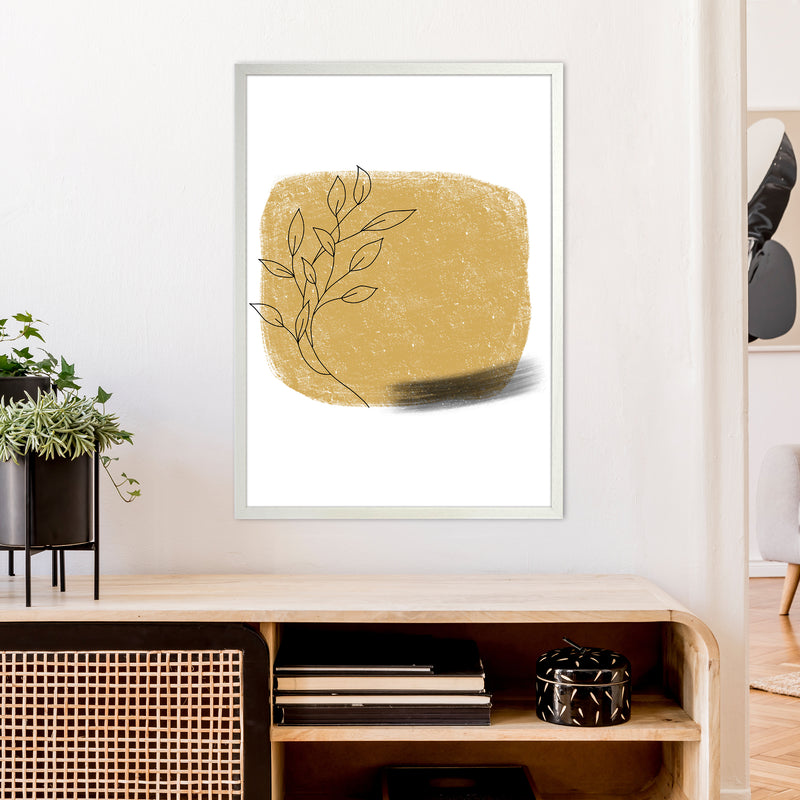 Dalia Chalk Gold Floral Square  Art Print by Pixy Paper A1 Oak Frame