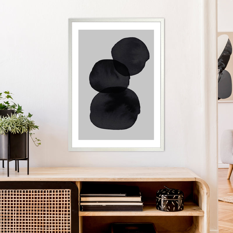 Grey And Black Stacked Circles Art Print by Pixy Paper A1 Oak Frame