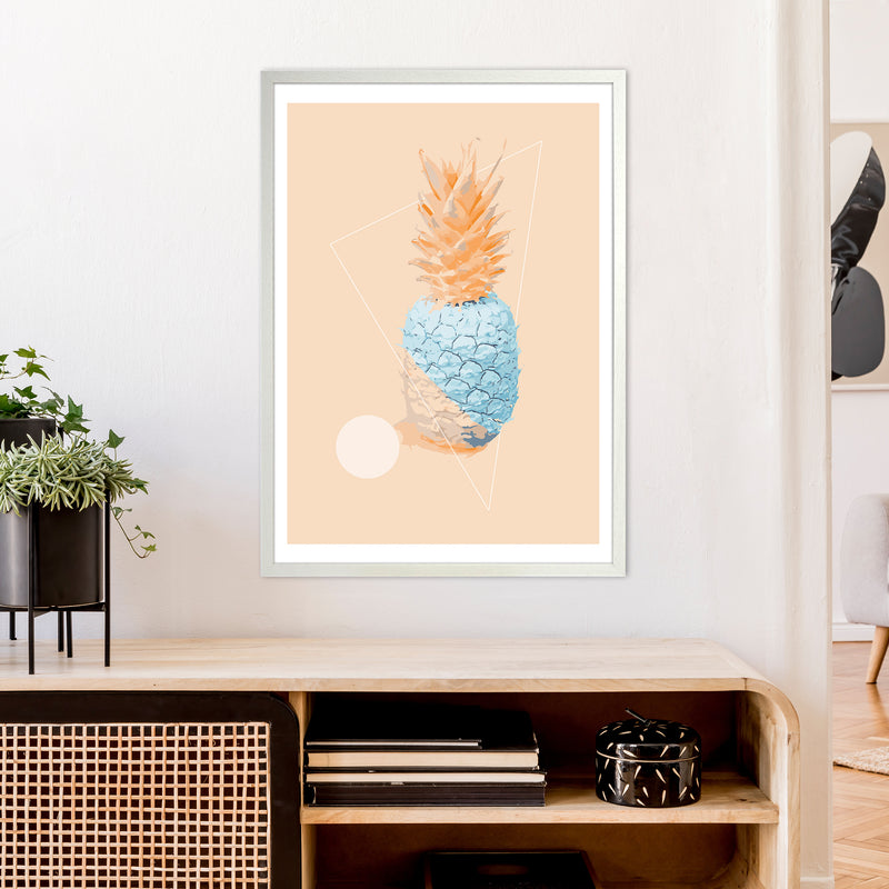 Pineapple In Blue With Peach  Art Print by Pixy Paper A1 Oak Frame