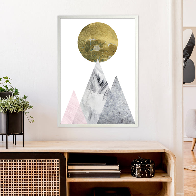 Luna Gold Moon And Mountains  Art Print by Pixy Paper A1 Oak Frame