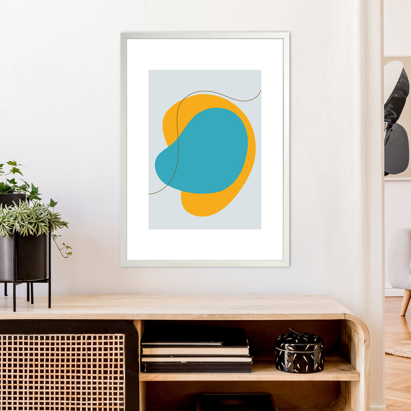 Mita Teal Bold Abstract N22  Art Print by Pixy Paper A1 Oak Frame