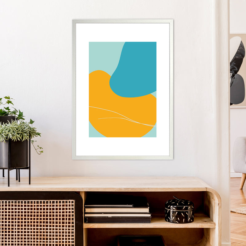 Mita Teal Bold Abstract N20  Art Print by Pixy Paper A1 Oak Frame