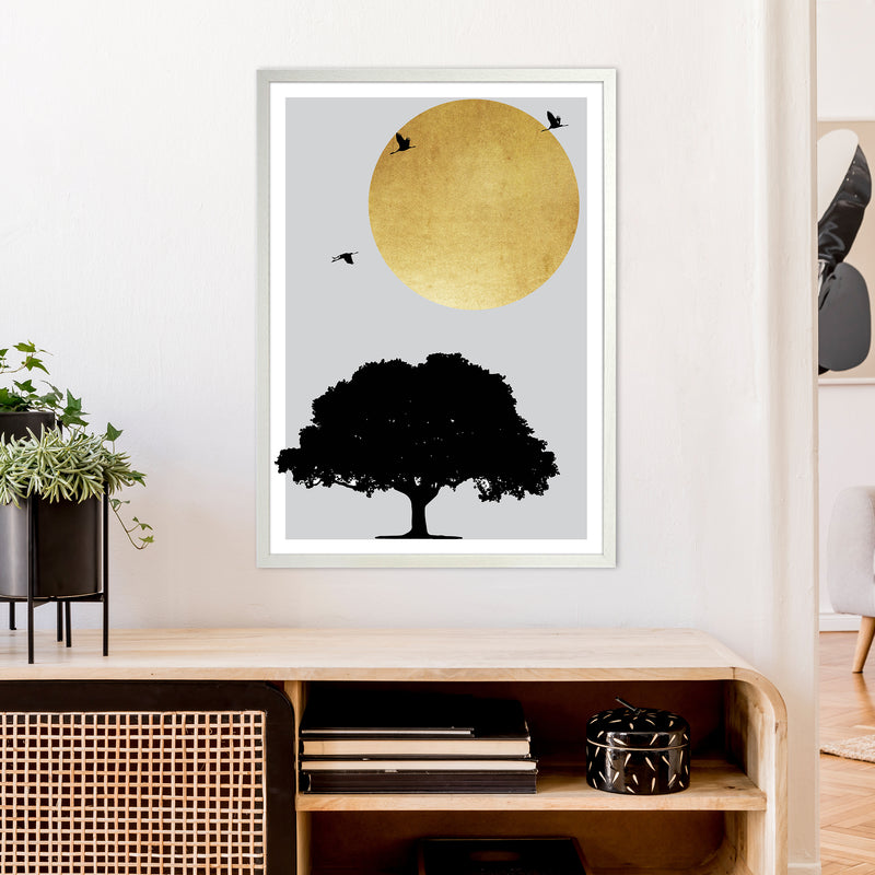 Gold Sun And Tree Abstract  Art Print by Pixy Paper A1 Oak Frame