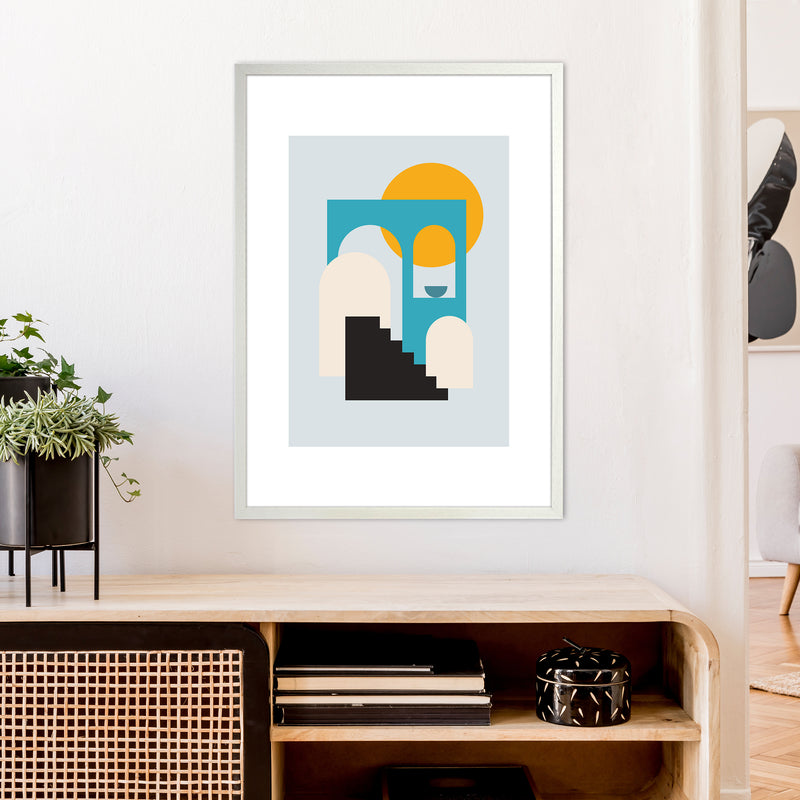 Mita Teal Stairs To Sun N5  Art Print by Pixy Paper A1 Oak Frame