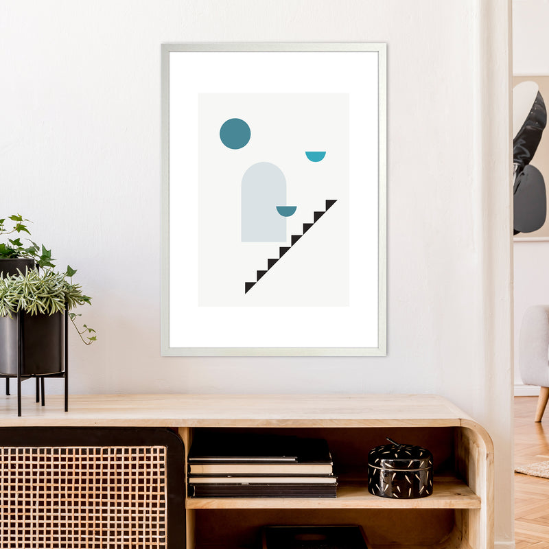Mita Teal Stairs Right N15  Art Print by Pixy Paper A1 Oak Frame