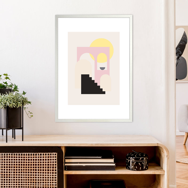 Mila Pink Stairs To Sun N6  Art Print by Pixy Paper A1 Oak Frame