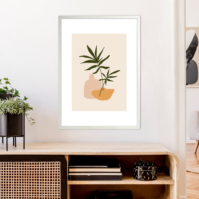Mica Plant Pots Beige N1  Art Print by Pixy Paper A1 Oak Frame