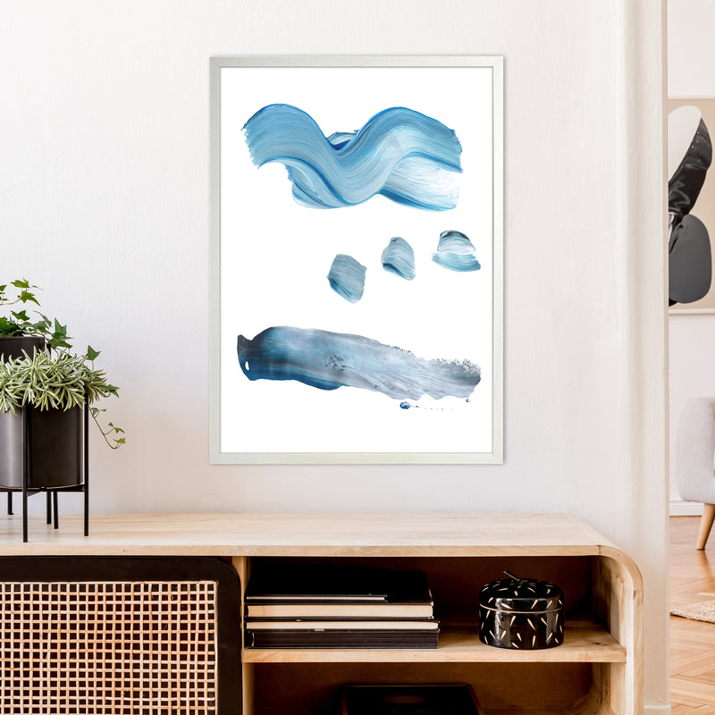 Light Blue Paint Strokes  Art Print by Pixy Paper A1 Oak Frame