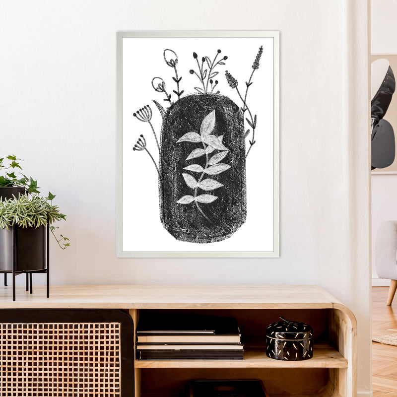 Dalia Chalk Black Floral  Art Print by Pixy Paper A1 Oak Frame