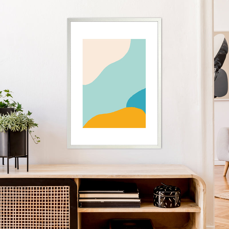 Mita Teal Abstract N18  Art Print by Pixy Paper A1 Oak Frame