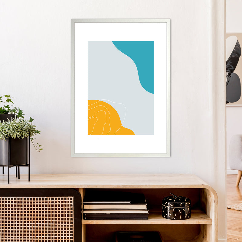Mita Teal Abstract N19  Art Print by Pixy Paper A1 Oak Frame