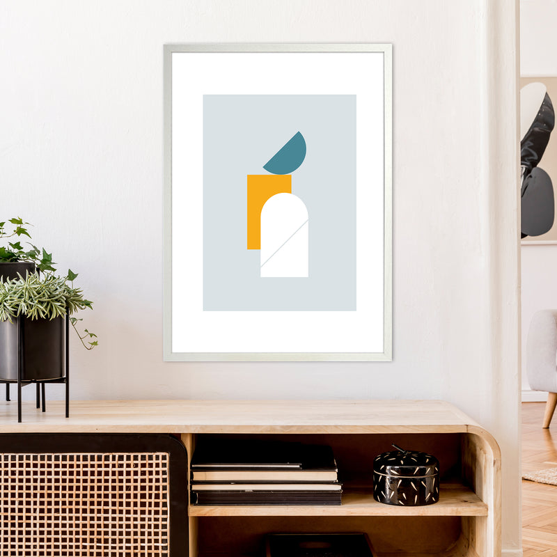 Mita Teal Abstract N10  Art Print by Pixy Paper A1 Oak Frame