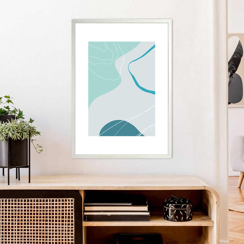 Mita Teal Abstract N17  Art Print by Pixy Paper A1 Oak Frame