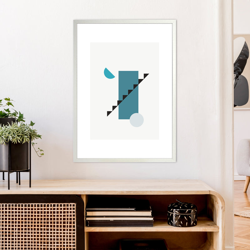 Mita Teal Abstract N11  Art Print by Pixy Paper A1 Oak Frame