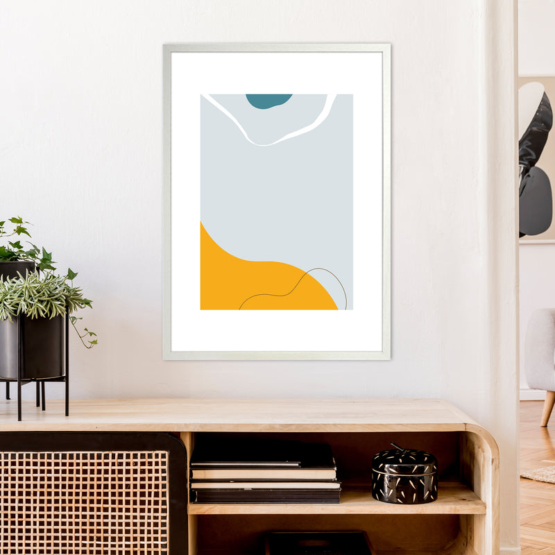 Mita Teal Abstract N21  Art Print by Pixy Paper A1 Oak Frame