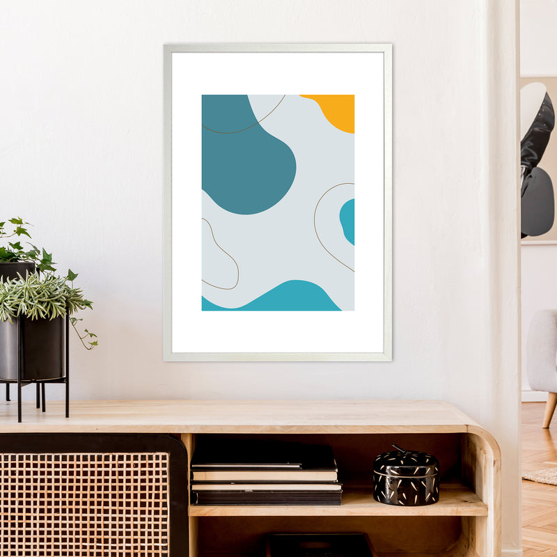 Mita Teal Abstract N16  Art Print by Pixy Paper A1 Oak Frame