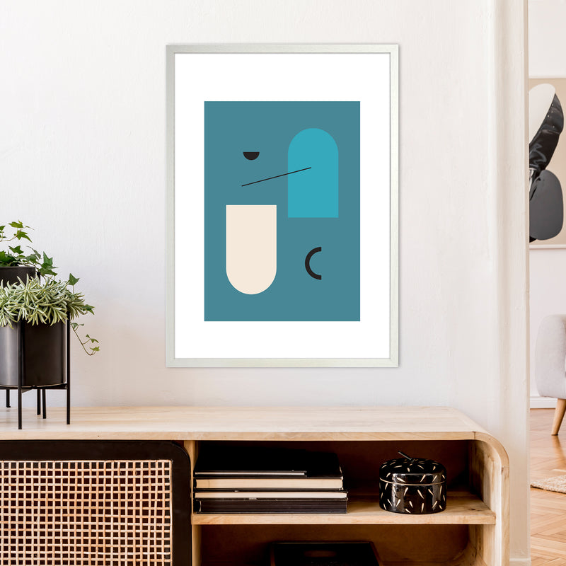 Mita Teal Abstract N4  Art Print by Pixy Paper A1 Oak Frame