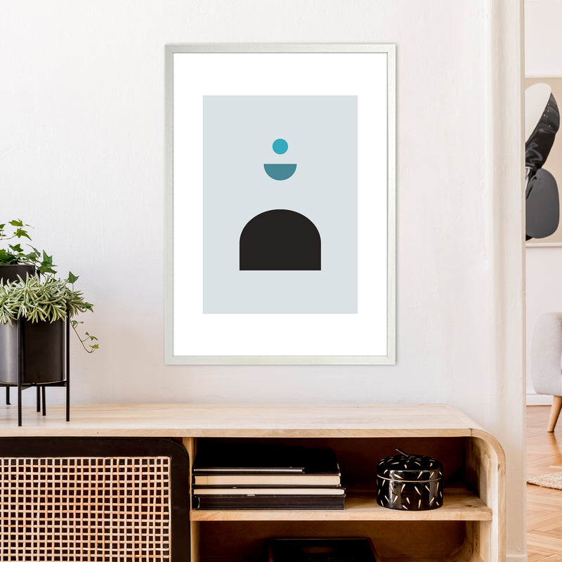 Mita Teal Abstract N12  Art Print by Pixy Paper A1 Oak Frame