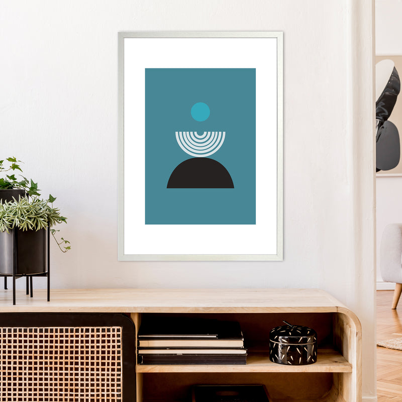 Mita Teal Fountain N8  Art Print by Pixy Paper A1 Oak Frame