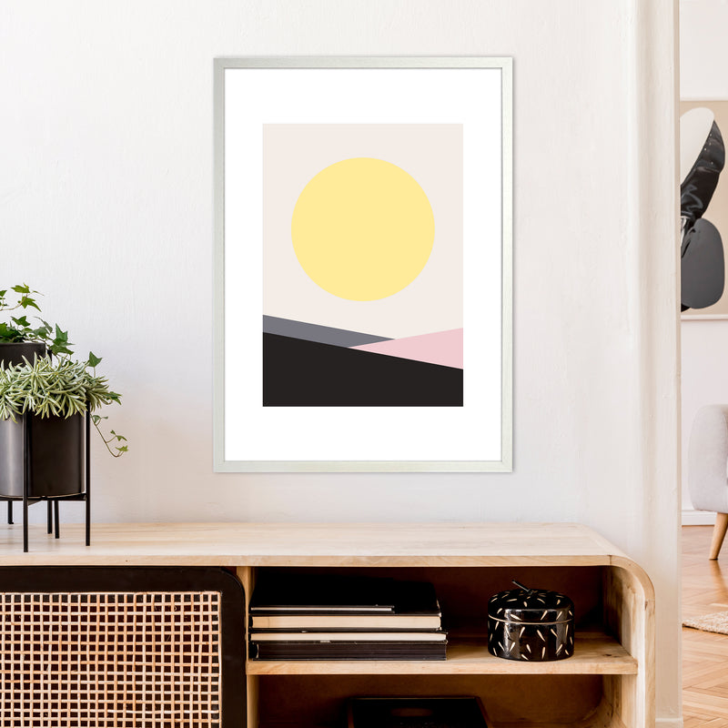 Mila Pink Big Sun N7  Art Print by Pixy Paper A1 Oak Frame
