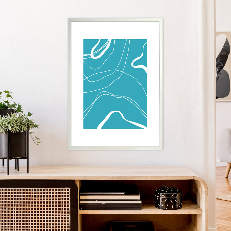 Mita Teal Swirls N13  Art Print by Pixy Paper A1 Oak Frame