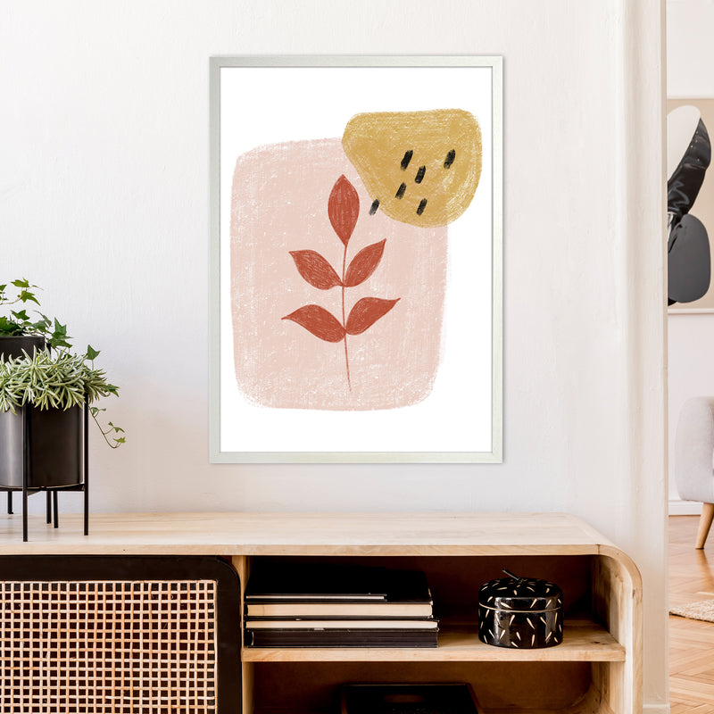 Dalia Chalk Red Leaf  Art Print by Pixy Paper A1 Oak Frame