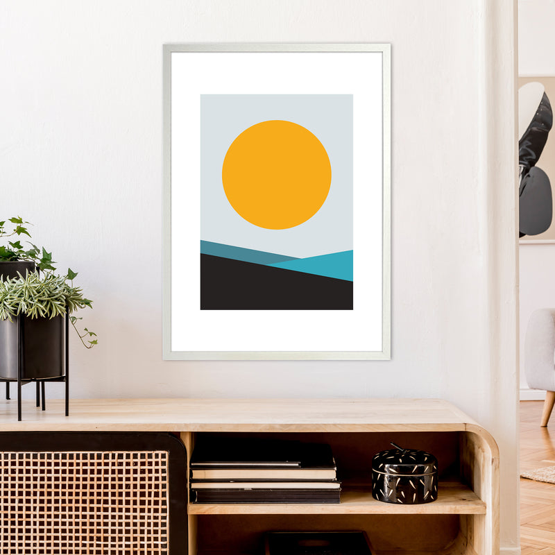 Mita Teal Big Sun N6  Art Print by Pixy Paper A1 Oak Frame