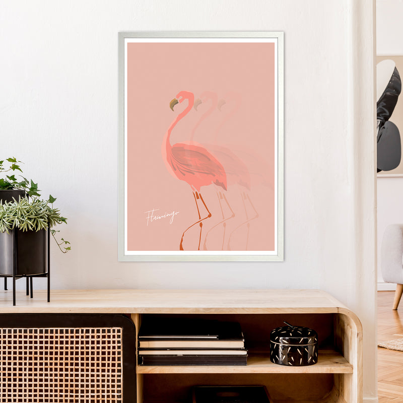 Flamingo Shadow Art Print by Pixy Paper A1 Oak Frame