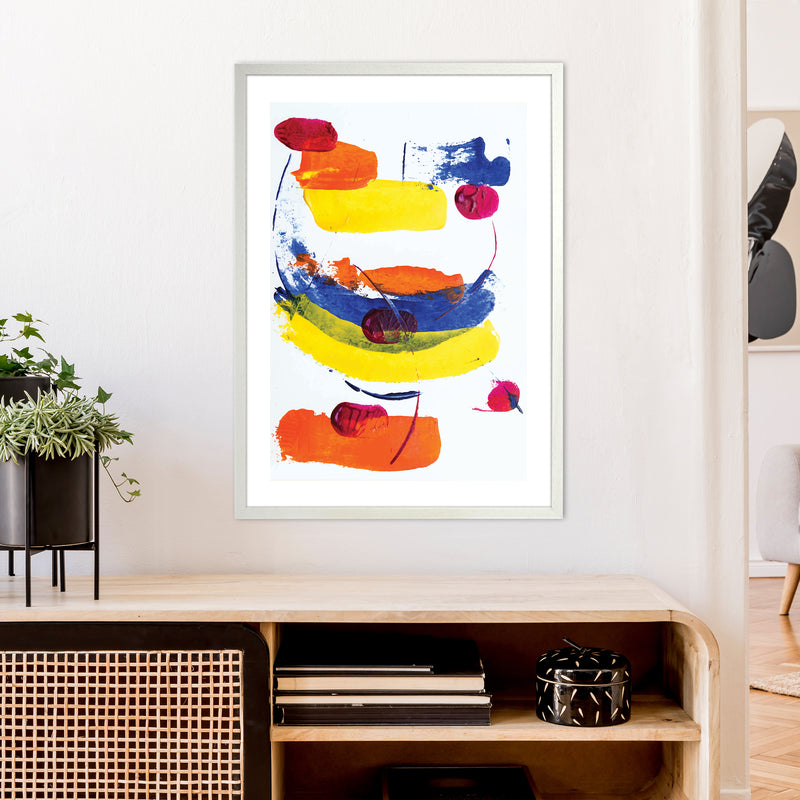 Bright Yellow Blue And Red Paint Strokes  Art Print by Pixy Paper A1 Oak Frame
