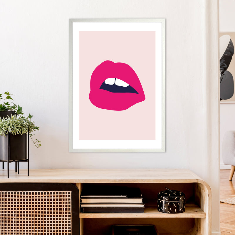 Pink Lips Salmon Back  Art Print by Pixy Paper A1 Oak Frame