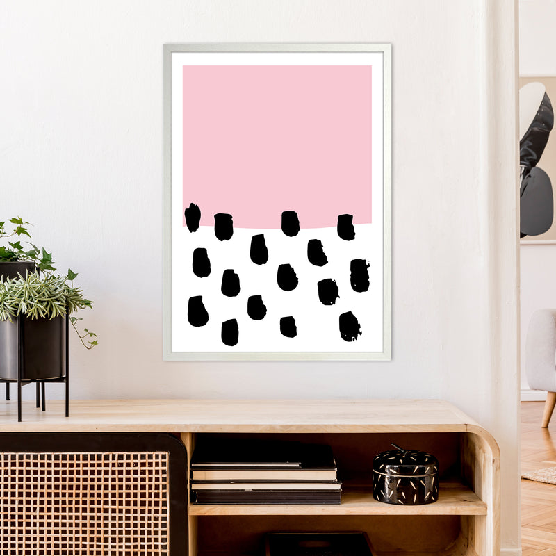 Pink Polka Neon Funk  Art Print by Pixy Paper A1 Oak Frame