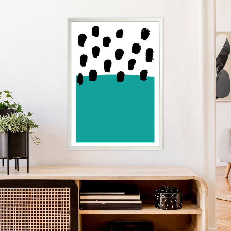 Teal Polka Neon Funk  Art Print by Pixy Paper A1 Oak Frame