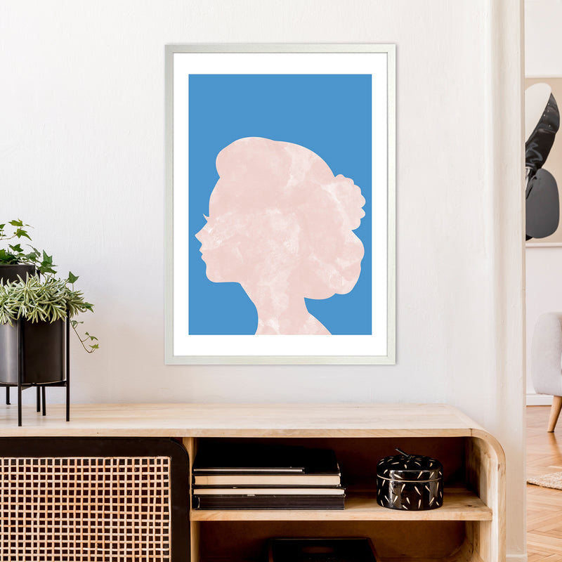 Marble Head Blue  Art Print by Pixy Paper A1 Oak Frame