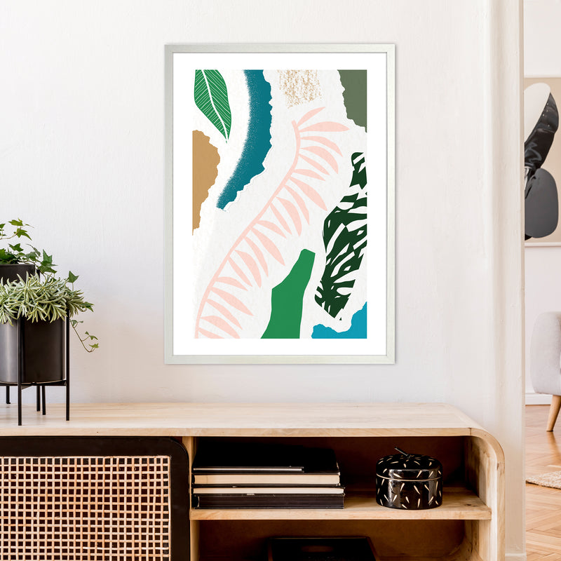 Pink Leaf Jungle Abstract  Art Print by Pixy Paper A1 Oak Frame