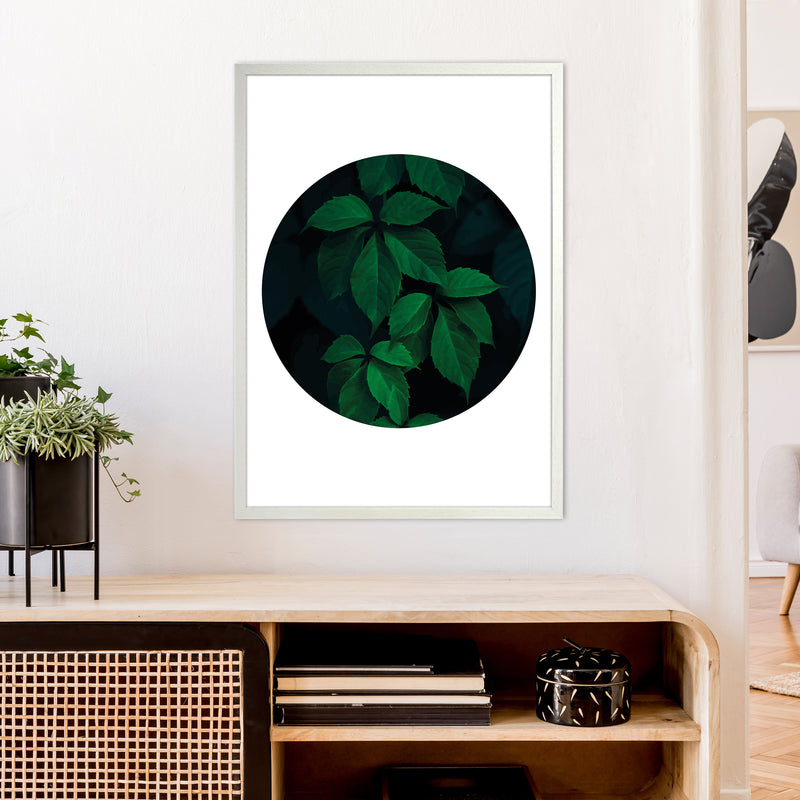 Deep Green Leaf Circle  Art Print by Pixy Paper A1 Oak Frame