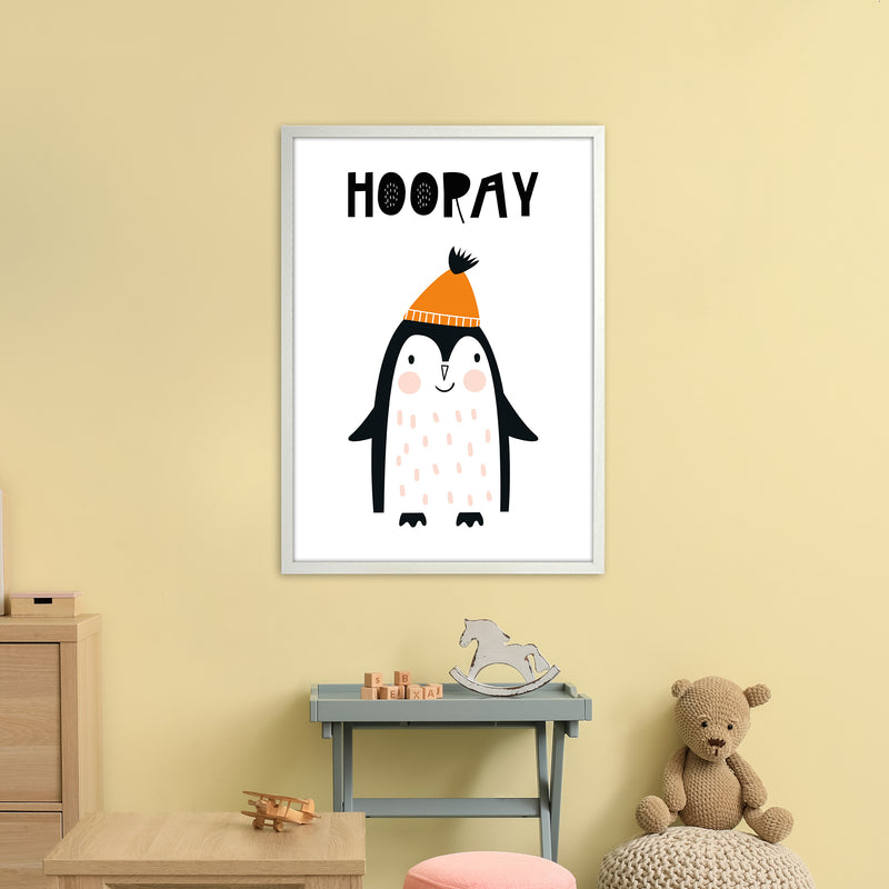 Hooray Penguin Animal  Art Print by Pixy Paper A1 Oak Frame