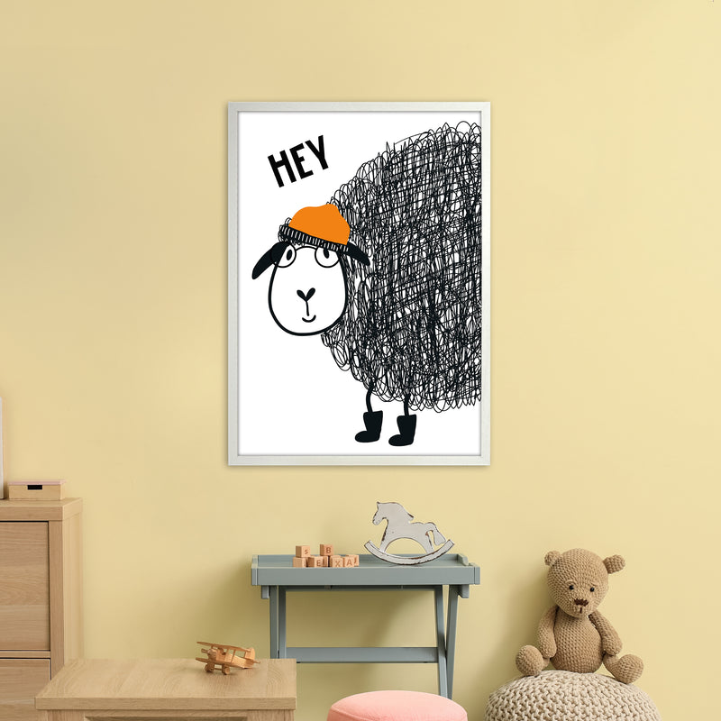 Hey Sheep Animal  Art Print by Pixy Paper A1 Oak Frame