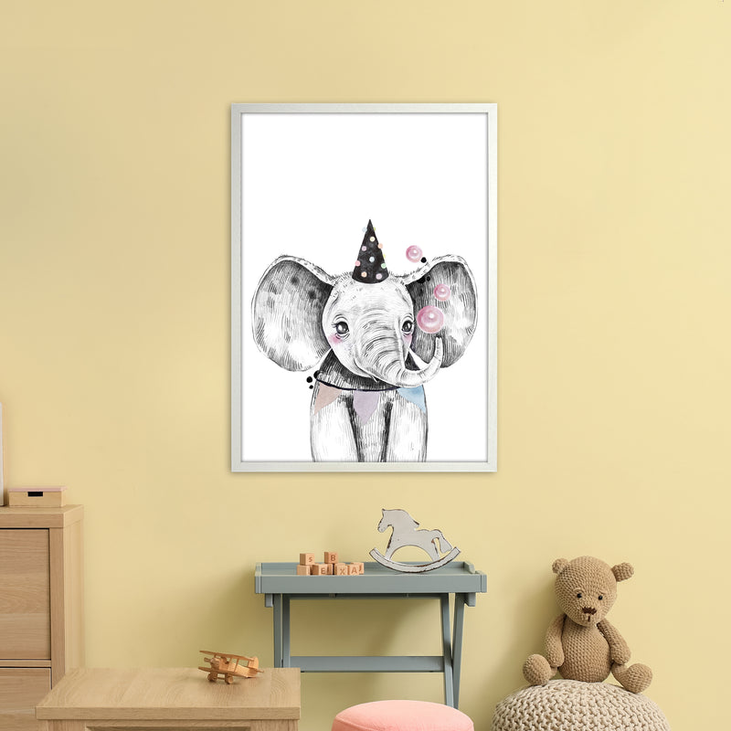 Safari Babies Elephant With Party Hat  Art Print by Pixy Paper A1 Oak Frame