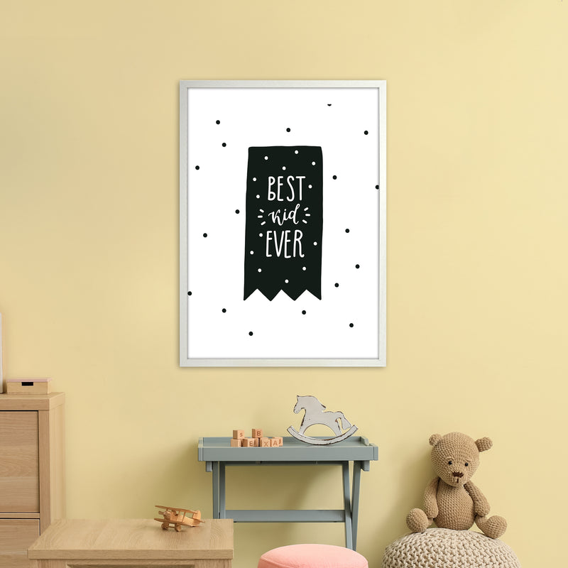 Best Kid Ever Flag Black Super Scandi  Art Print by Pixy Paper A1 Oak Frame