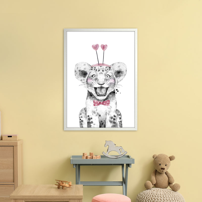 Safari Babies Tiger With Heart Hat  Art Print by Pixy Paper A1 Oak Frame