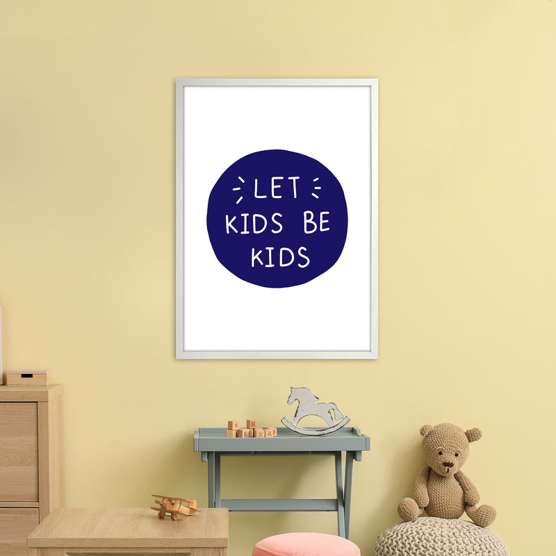 Let Kids Be Kids Navy Super Scandi  Art Print by Pixy Paper A1 Oak Frame